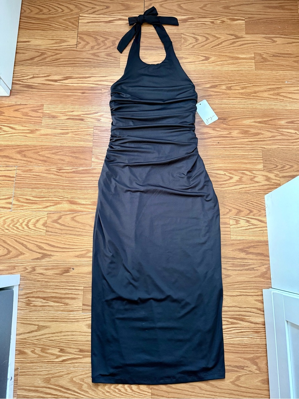 Woman gaze Black Halter Midi Cocktail Dress Size S